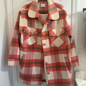 Red and Cream Plaid Pea Coat